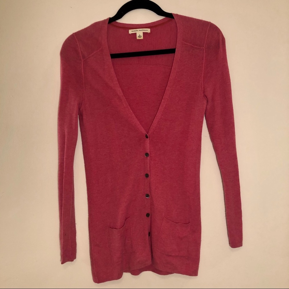 Banana Republic Silk Blend Long Pink Cardigan